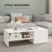 TAVOLINO DA CAFFÞ IN LEGNO CON PIANO SCORREVOLE E RIPIANO APERTO E A SCOMPARSA, 110X52X36 CM, BIANCO