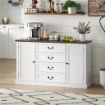 CREDENZA DA CUCINA STILE VINTAGE CON 4 CASSETTI E 2 ARMADIETTI CON MENSOLE REGOLABILI, 147X40X87, LEGNO BIANCO