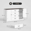 CREDENZA DA CUCINA STILE VINTAGE CON 4 CASSETTI E 2 ARMADIETTI CON MENSOLE REGOLABILI, 147X40X87, LEGNO BIANCO