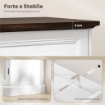 CREDENZA DA CUCINA STILE VINTAGE CON 4 CASSETTI E 2 ARMADIETTI CON MENSOLE REGOLABILI, 147X40X87, LEGNO BIANCO