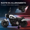 MOTO ELETTRICA PER BAMBINI 18-36 MESI CON ROTELLE E FANALE, 76X42X57 CM, BIANCO E NERO