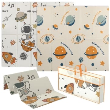 TAPPETO PER BAMBINI 0-6 ANNI A TEMA SPAZIO CON SUPERFICIE IMPERMEABILE IN XPE MULTICOLORE, 196X176X1.5 CM