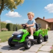TRATTORE ELETTRICO PER BAMBINI CON RIMORCHIO STACCABILE E TELECOMANDO, IN PLASTICA E METALLO, 139X58X55 CM, VERDE