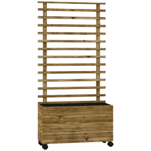 FIORIERA VERTICALE CON 4 RUOTE E TRALICCIO PER PIANTE RAMPICANTI IN LEGNO, 76X30X155 CM, COLOR LEGNO