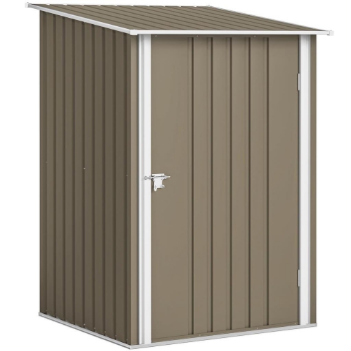 CASETTA DA GIARDINO PORTA ATTREZZI IN ACCIAIO GALVANIZZATO CON PORTA, 100X104X160 CM, MARRONE E BIANCO