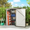 CASETTA DA GIARDINO PORTA ATTREZZI IN ACCIAIO GALVANIZZATO CON PORTA, 100X104X160 CM, MARRONE E BIANCO