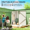 CASETTA DA GIARDINO PORTA ATTREZZI IN ACCIAIO GALVANIZZATO CON PORTA, 100X104X160 CM, VERDE CHIARO