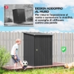 CASETTA DA GIARDINO PORTA ATTREZZI IN ACCIAIO GALVANIZZATO CON PORTA, 100X104X160 CM, GRIGIO SCURO