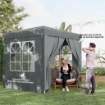 GAZEBO PIEGHEVOLE 2X2 M CON 4 PARETI RIMOVIBILI IN METALLO E POLIESTERE, GRIGIO