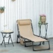 SDRAIO DA GIARDINO PIEGHEVOLE CON SCHIENALE RECLINABILE SU 5 POSIZIONI E CUSCINO, 185X58X30CM, BEIGE