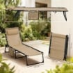 SDRAIO DA GIARDINO PIEGHEVOLE CON SCHIENALE RECLINABILE SU 5 POSIZIONI E CUSCINO, 185X58X30CM, BEIGE