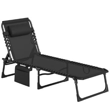 SDRAIO DA GIARDINO PIEGHEVOLE CON SCHIENALE RECLINABILE SU 5 POSIZIONI E CUSCINO, 185X58X30CM, NERO