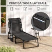 SDRAIO DA GIARDINO PIEGHEVOLE CON SCHIENALE RECLINABILE SU 5 POSIZIONI E CUSCINO, 185X58X30CM, NERO