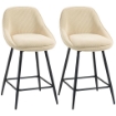 SET 2 SGABELLI BAR GIREVOLI CON SCHIENALE E BRACCIOLI, RIVESTIMENTO IN VELLUTO A COSTE E POGGIAPIEDI, BEIGE