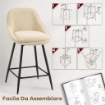 SET 2 SGABELLI BAR GIREVOLI CON SCHIENALE E BRACCIOLI, RIVESTIMENTO IN VELLUTO A COSTE E POGGIAPIEDI, BEIGE