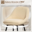 SET 2 SGABELLI BAR GIREVOLI CON SCHIENALE E BRACCIOLI, RIVESTIMENTO IN VELLUTO A COSTE E POGGIAPIEDI, BEIGE