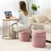 SET 2 POUF POGGIAPIEDI ROTONDI IMPILABILI E IMBOTTITI CON RIVESTIMENTO IN VELLUTO, CONTENITORE DA 34.8L, ROSA