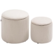SET DI 2 POUF CONTENITORE SALVASPAZIO ROTONDI E IMBOTTITI IN VELLUTO A COSTE, BIANCO