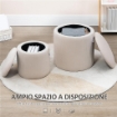 SET DI 2 POUF CONTENITORE SALVASPAZIO ROTONDI E IMBOTTITI IN VELLUTO A COSTE, BIANCO