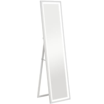 SPECCHIO ILLUMINATO CON LUCI LED REGOLABILI E PULSANTE TOUCH, IN VETRO E MDF, 40X5X160 CM, BIANCO