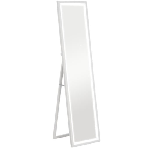 SPECCHIO ILLUMINATO CON LUCI LED REGOLABILI E PULSANTE TOUCH, IN VETRO E MDF, 40X5X160 CM, BIANCO