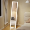 SPECCHIO ILLUMINATO CON LUCI LED REGOLABILI E PULSANTE TOUCH, IN VETRO E MDF, 40X5X160 CM, BIANCO