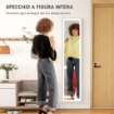 SPECCHIO ILLUMINATO CON LUCI LED REGOLABILI E PULSANTE TOUCH, IN VETRO E MDF, 40X5X160 CM, BIANCO
