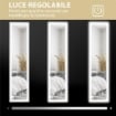SPECCHIO ILLUMINATO CON LUCI LED REGOLABILI E PULSANTE TOUCH, IN VETRO E MDF, 40X5X160 CM, BIANCO