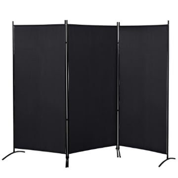 PARAVENTO SEPARÈ DA INTERNO A 3 PANNELLI PIEGHEVOLE IN METALLO E POLIESTERE, 253X50X182 CM, NERO