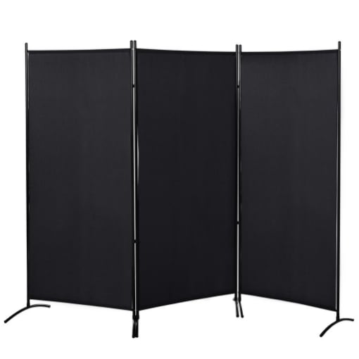 PARAVENTO SEPARÈ DA INTERNO A 3 PANNELLI PIEGHEVOLE IN METALLO E POLIESTERE, 253X50X182 CM, NERO