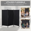 PARAVENTO SEPARÈ DA INTERNO A 3 PANNELLI PIEGHEVOLE IN METALLO E POLIESTERE, 253X50X182 CM, NERO