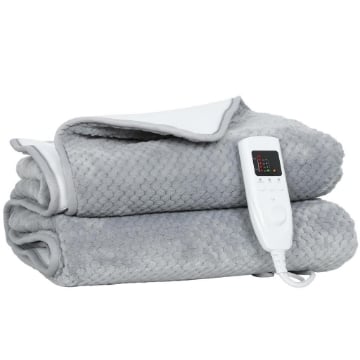 COPERTA ELETTRICA 160X140 CM CON 5 LIVELLI DI CALORE E 2 TELECOMANDI, IN PILE E POLIESTERE GRIGIO