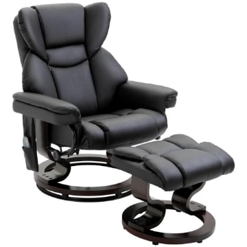 POLTRONA RELAX CON POUF POGGIAPIEDI E FUNZIONE MASSAGGIO, RECLINABILE A 145¦ E GIREVOLE A 360¦, NERO