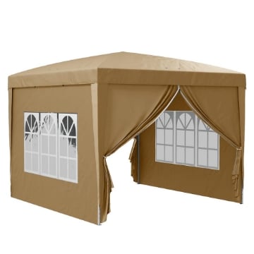 GAZEBO DA ESTERNO 3X3 M PIEGHEVOLE CON 4 PANNELLI LATERALI, IN ACCIAIO E TESSUTO OXFORD CACHI