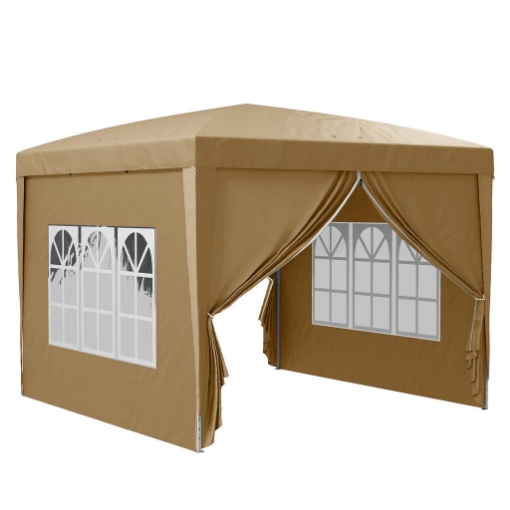 GAZEBO DA ESTERNO 3X3 M PIEGHEVOLE CON 4 PANNELLI LATERALI, IN ACCIAIO E TESSUTO OXFORD CACHI