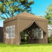 GAZEBO DA ESTERNO 3X3 M PIEGHEVOLE CON 4 PANNELLI LATERALI, IN ACCIAIO E TESSUTO OXFORD CACHI