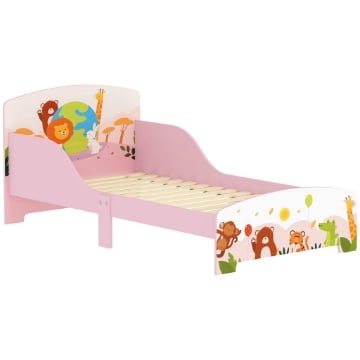 LETTINO PER BAMBINI 3+ ANNI IN LEGNO CON BORDI RIALZATI E SPONDE DI SICUREZZA, 143X77X60 CM, ROSA