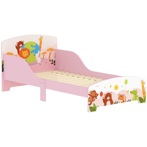 LETTINO PER BAMBINI 3+ ANNI IN LEGNO CON BORDI RIALZATI E SPONDE DI SICUREZZA, 143X77X60 CM, ROSA