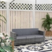 DIVANO DA ESTERNO 3 POSTI IN RATTAN PE E METALLO CON CUSCINI PER SEDUTA E SCHIENALE, 185X70X80 CM, GRIGIO