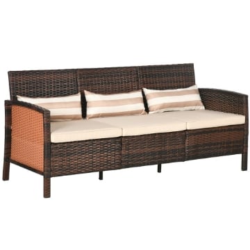 DIVANO 3 POSTI DA ESTERNO IN RATTAN PE CON CUSCINI IMBOTTITI E SFODERABILI, 173X68X78 CM, MARRONE