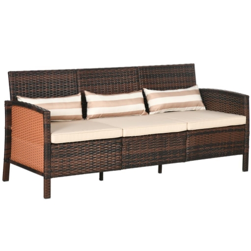 DIVANO 3 POSTI DA ESTERNO IN RATTAN PE CON CUSCINI IMBOTTITI E SFODERABILI, 173X68X78 CM, MARRONE