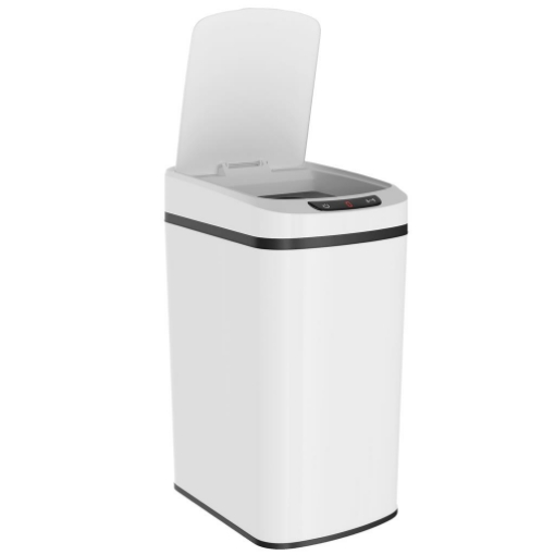 CESTINO RIFIUTI DA 12L A INFRAROSSI CON SECCHIO RIMOVIBILE, IN ACCIAIO INOX, ABS E PP, 28X22X41 CM, BIANCO