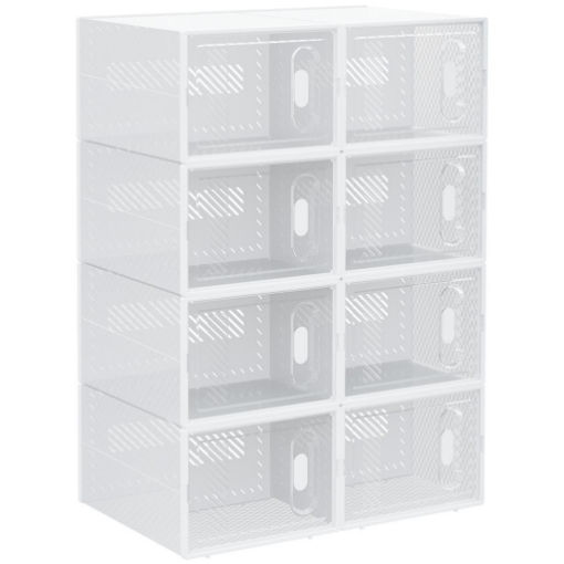 SCARPIERA MODULARE IN PP CON 8 CUBI CONTENITORI E PORTA MAGNETICA, 25X35X19 CM, BIANCO E TRASPARENTE