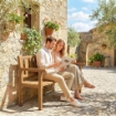 PANCHINA DA GIARDINO DA 2 POSTI LEGNO DI ABETE A DOGHE, 150X57X93 CM, COLOR TEAK