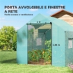 SERRA A TUNNEL 2X3X2 M CON PORTE E FINESTRE AVVOLGIBILI E TETTO A PUNTA, IN ACCIAIO E PE, VERDE