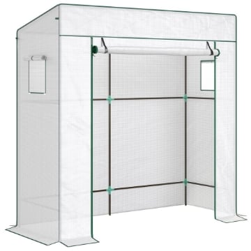 SERRA PER PIANTE CON 2 FINESTRE LATERALI A RETE E INGRESSO AVVOLGIBILE, IN PE E ACCIAIO, 196X77X197 CM, BIANCO