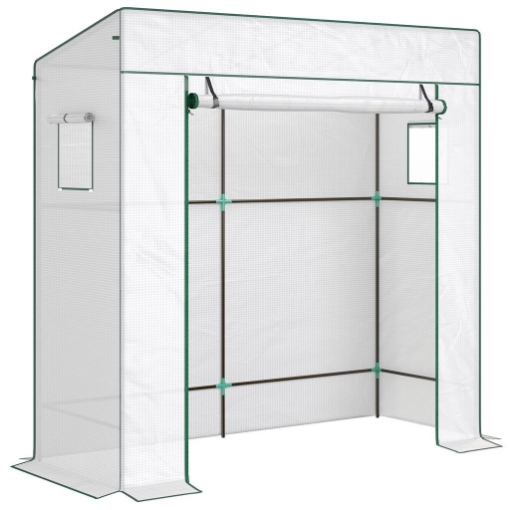 SERRA PER PIANTE CON 2 FINESTRE LATERALI A RETE E INGRESSO AVVOLGIBILE, IN PE E ACCIAIO, 196X77X197 CM, BIANCO