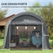 TENDONE DA GIARDINO PER MOTO, BICI E ATTREZZI CON 2 INGRESSI A ZIP, IN ACCIAIO E PE, 300X300X235 CM, GRIGIO