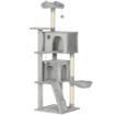 ALBERO TIRAGRAFFI PER GATTI ALTO 160 CM CON 2 CASETTE, AMACA, LETTINO E PALI IN SISAL, GRIGIO