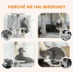 ALBERO TIRAGRAFFI PER GATTI ALTO 160 CM CON 2 CASETTE, AMACA, LETTINO E PALI IN SISAL, GRIGIO